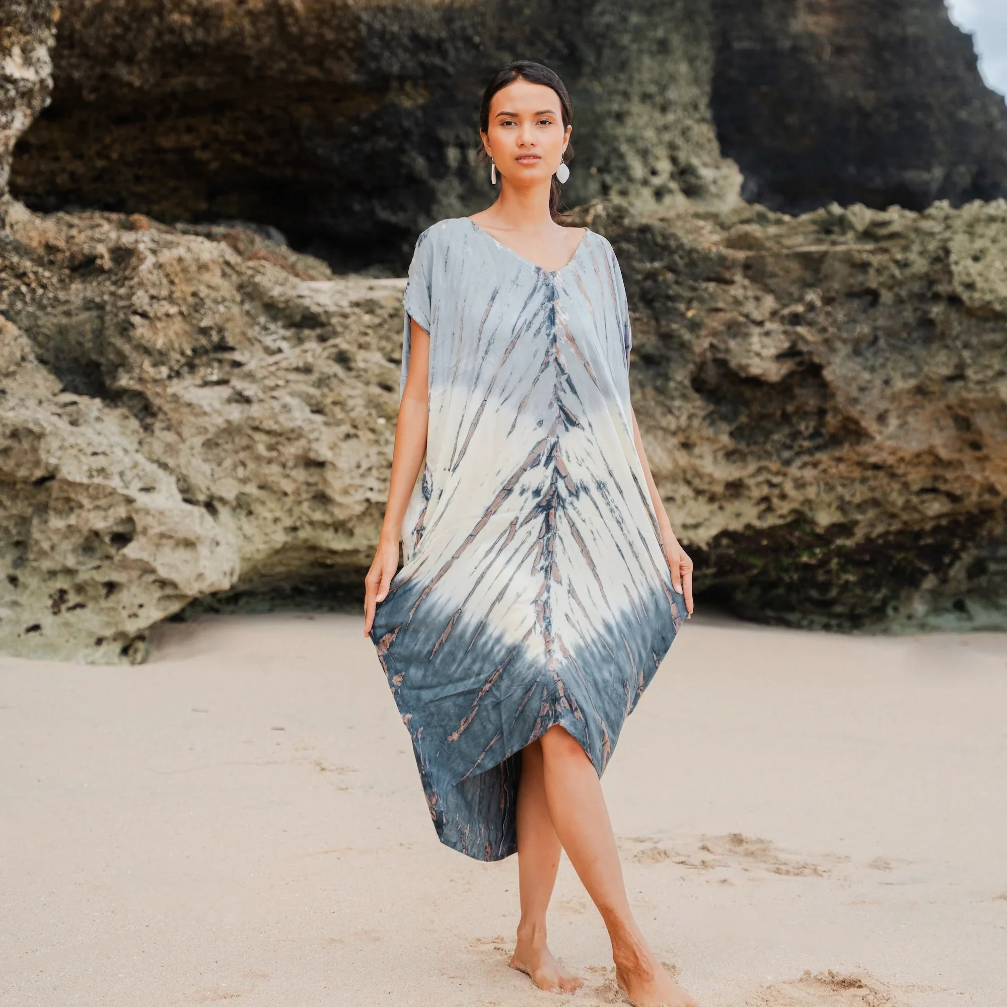 Tie Dye Lapis Ombre Kaftan Dress - Image 4
