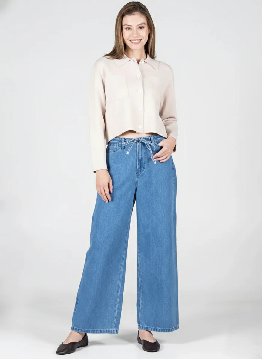 Wide Leg Front Tie Denim Pant - Image 4