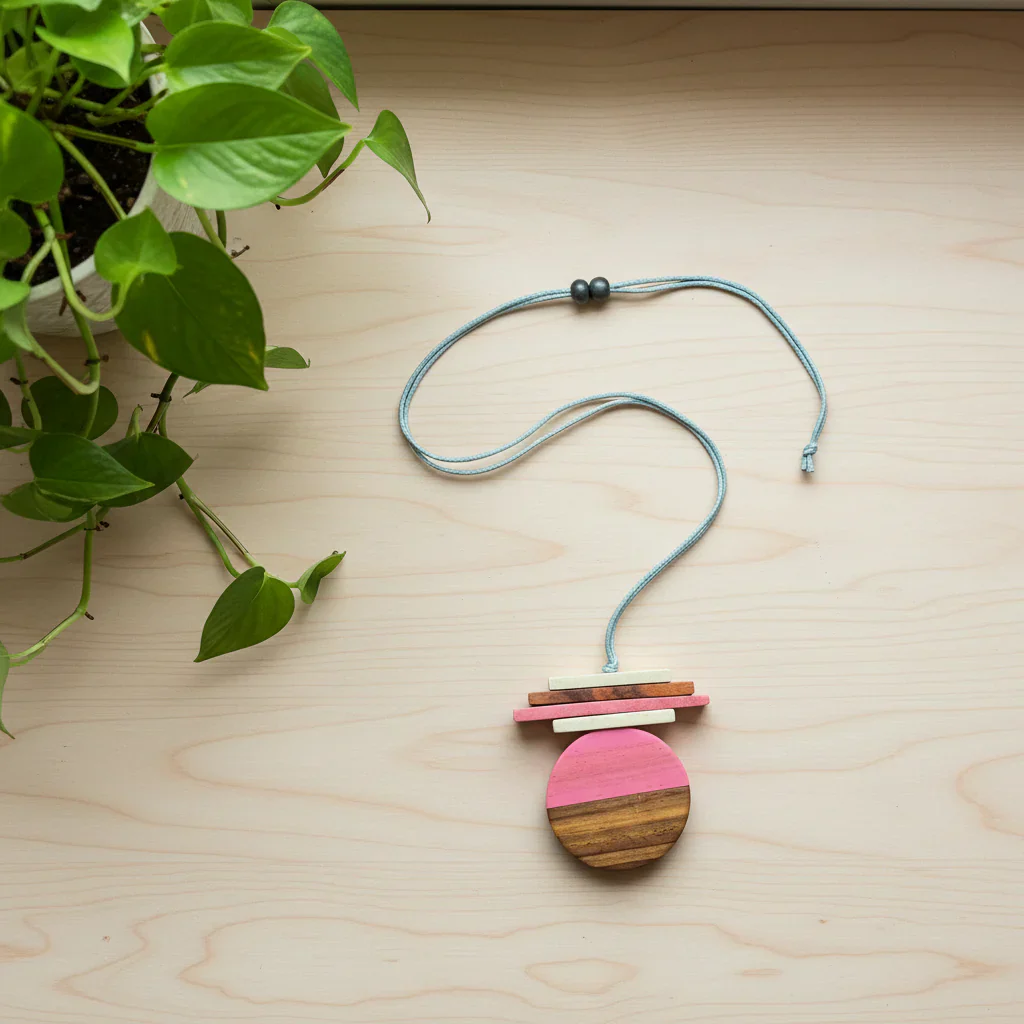 Wooden Geometric Shape Necklace - Image 3